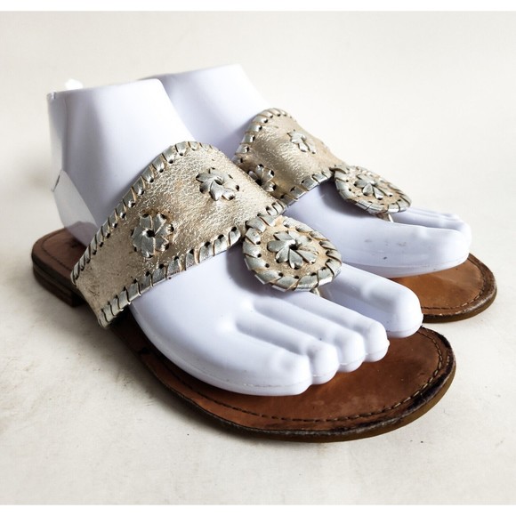 Stuart Weitzman Metallic Gold / Silver Thong Flat Leather Dressy Sandals Size 4 - Picture 1 of 12